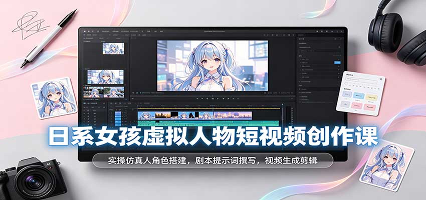 日系女孩虚拟人物短视频创作课：实操仿真人角色搭建，剧本提示词撰写，视频生成剪辑-凡人轻创