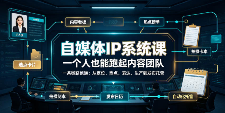 自媒体IP系统课，一个人也能跑起内容团队，一条链路跑通，从定位、热点、表达、生产到发布托管-凡人轻创