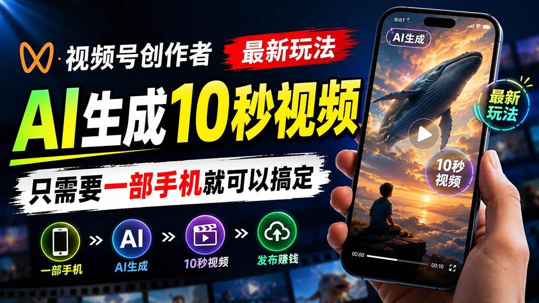 (20136期)视频号创作者最新玩法,AI生成10秒视频,只需要一部手机就可以搞定-凡人轻创