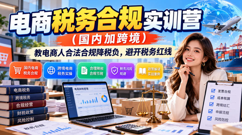 电商税务合规实训营（国内加跨境），教电商人合法合规降税负，避开税务红线-凡人轻创