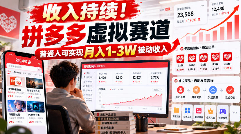 收入持续!拼多多虚拟赛道,普通人可实现月入1-3 W被动收入【揭秘】-凡人轻创