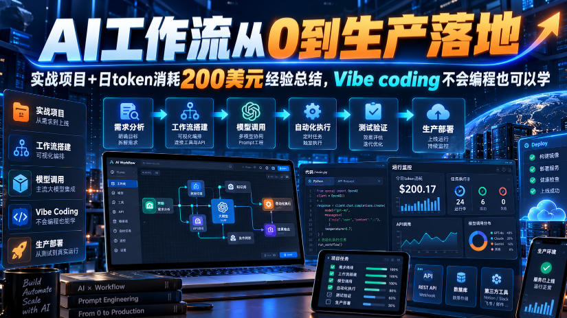 AI工作流从0到生产落地,实战项目+日token消耗200美刀经验总结,Vibe coding不会编程也可以学-凡人轻创