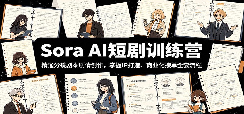 Sora AI短剧训练营:精通分镜剧本剧情创作,掌握IP打造、商业化接单全套流程-凡人轻创