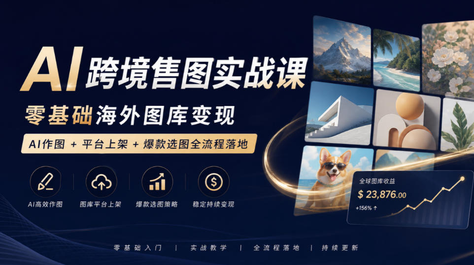 AI跨境售图实战课，零基础海外图库变现，AI作图+平台上架+爆款选图全流程落地-凡人轻创