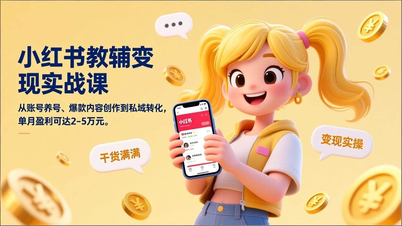 （17334期）小红书教辅变现实战课，从账号养号、爆款内容创作到私域转化，单月盈利可达2-5万元-凡人轻创