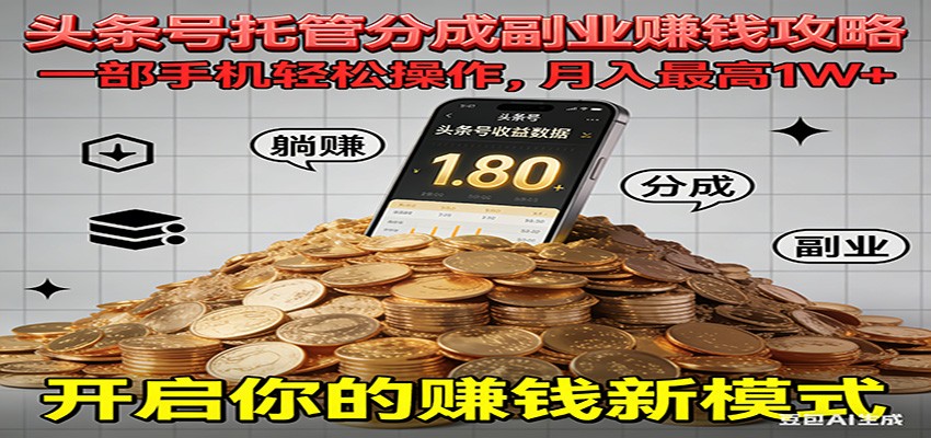 全程托管今日头条，一部手机就可以开干，最高躺赚1W+-凡人轻创