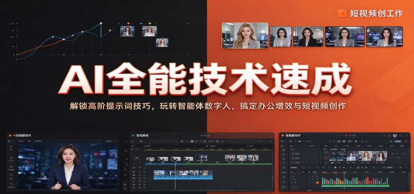 AI全能技术速成:解锁高阶提示词技巧,玩转智能体数字人,搞定办公增效与短视频创作-凡人轻创