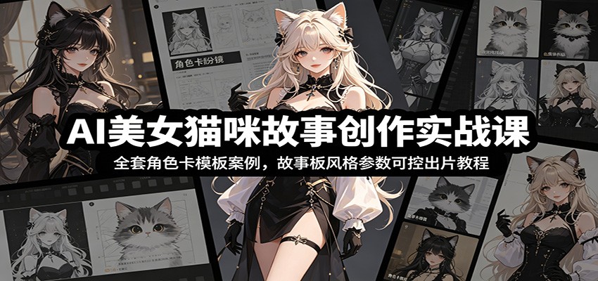 AI美女猫咪故事创作实战课：全套角色卡模板案例，故事板风格参数可控出片教程-凡人轻创