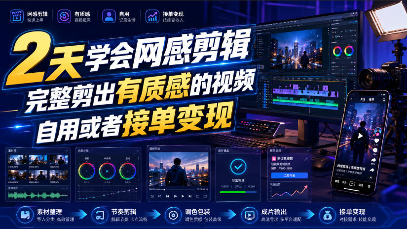 2天学会网感剪辑,完整剪出有质感的视频,自用或者接单变现 2天学会网感剪辑,完整剪出有质感的视频,自用或者接单变现