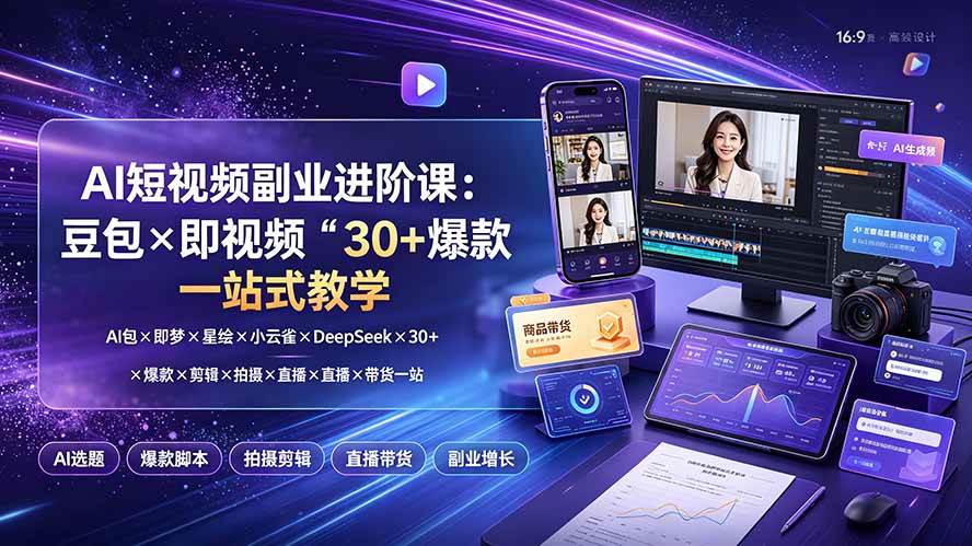 (19458期)AI短视频副业进阶课:豆包×即梦×星绘×小云雀×DeepSeek×30+爆款×剪辑×拍摄×直播×带货一站式教学-凡人轻创