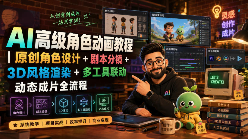 AI高级角色动画教程|原创角色设计+剧本分镜+3D风格渲染+多工具联动动态成片全流程【中英字幕】-凡人轻创