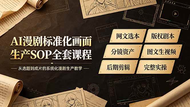 （19199期）AI漫剧标准化画面生产SOP全套课程，网文选本版权剧本分镜资产全覆盖，图文生视频后期剪辑完整实操教学-凡人轻创