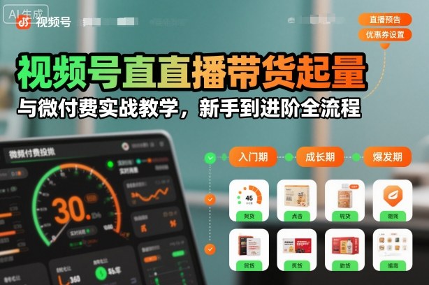 视频号直播带货起量与微付费实战教学,新手到进阶全流程(更新26年10月)-凡人轻创