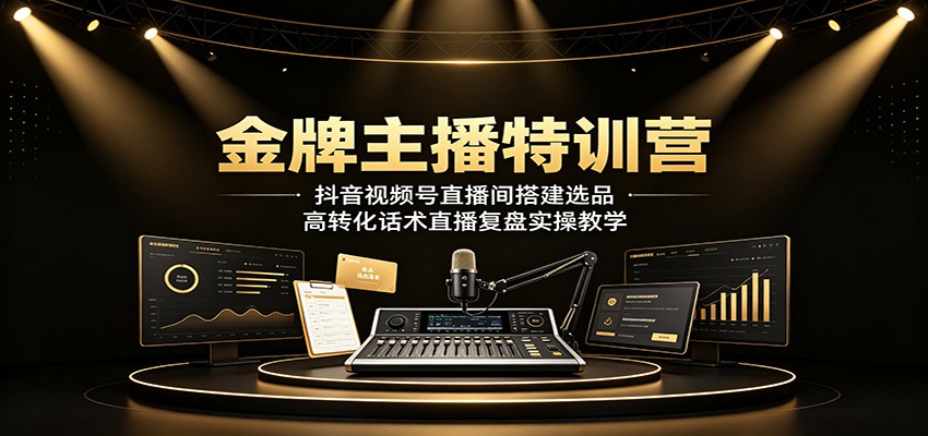金牌主播特训营：抖音视频号直播间搭建选品，高转化话术直播复盘实操教学-凡人轻创