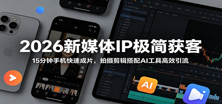 2026新媒体IP极简获客:15分钟手机快速成片,拍摄剪辑搭配AI工具高效引流-凡人轻创
