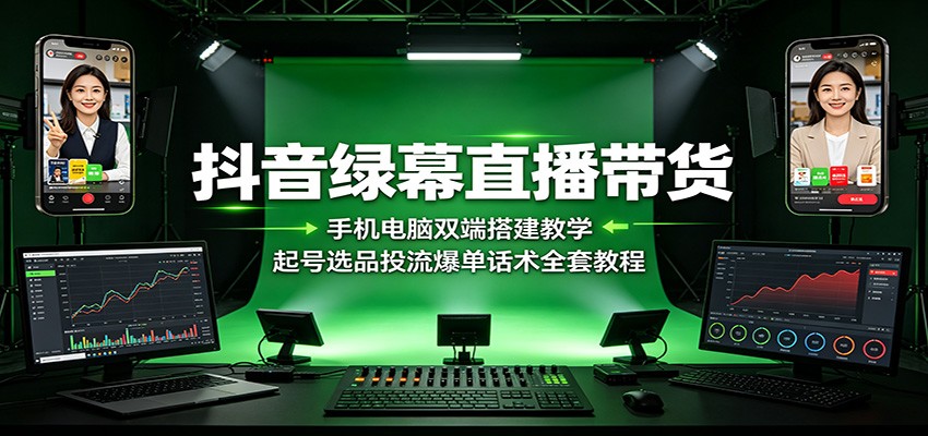 抖音绿幕直播带货:手机电脑双端搭建教学,起号选品投流爆单话术全套教程-凡人轻创