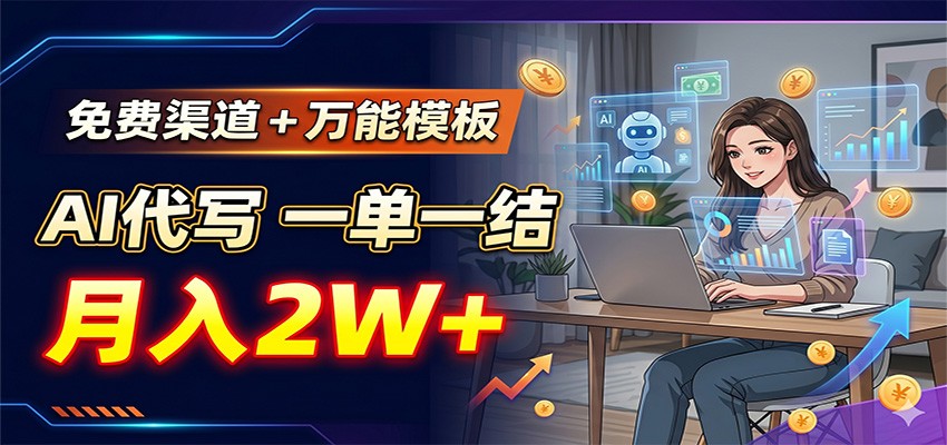 免费渠道+万能模板,AI代写一单一结,月入2W+-凡人轻创