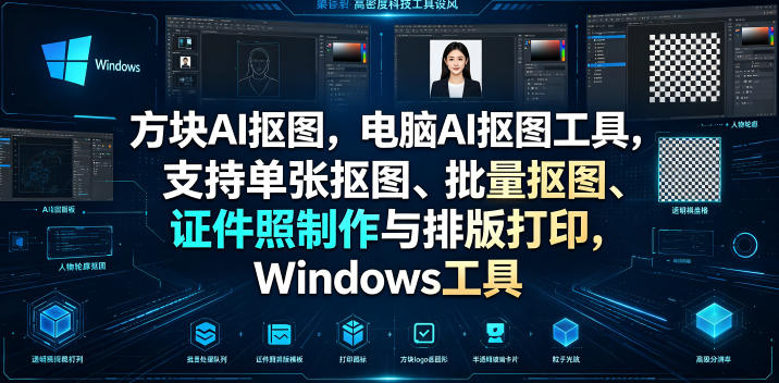 方块AI抠图,电脑AI抠图工具,支持单张抠图、批量抠图、证件照制作与排版打印,Windows工具-凡人轻创