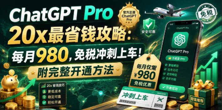 ChatGPT Pro 20x最省钱攻略:每月980,免税冲刺上车!附完整开通方法【文档】-凡人轻创