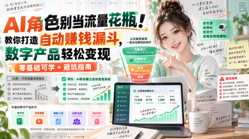 AI角色别当流量花瓶!教你打造自动賺钱漏斗,数字产品轻松变现(零基础可学+避坑指南)【原创双语字幕】-凡人轻创