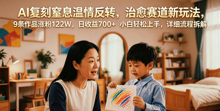 AI复刻窒息温情反转，治愈赛道新玩法，9条作品涨粉122W，日收益700+ 小白轻松上手，详细流程拆解-凡人轻创