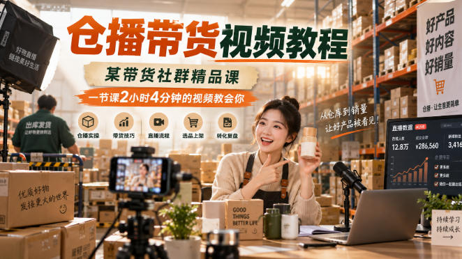 仓播带货视频教程，某带货社群精品课，一节课2小时4分钟的视频教会你-凡人轻创