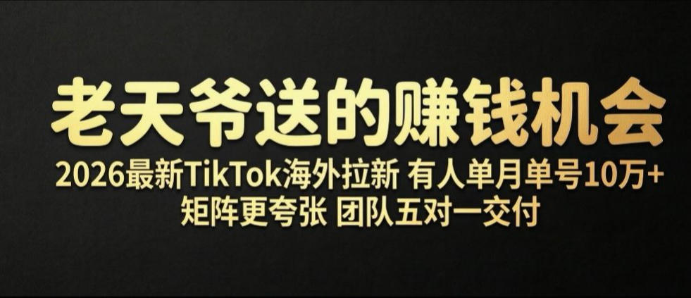 老天爷送的賺钱机会!2026最新TikTok海外拉新,有人单月单号10W+,矩阵更夸张,团队交付【揭秘】-凡人轻创