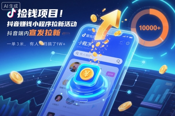 捡钱项目！抖音賺钱小程序拉新活动，抖音端内宣发拉新，一单3米，有人半个月搞了1W+-凡人轻创