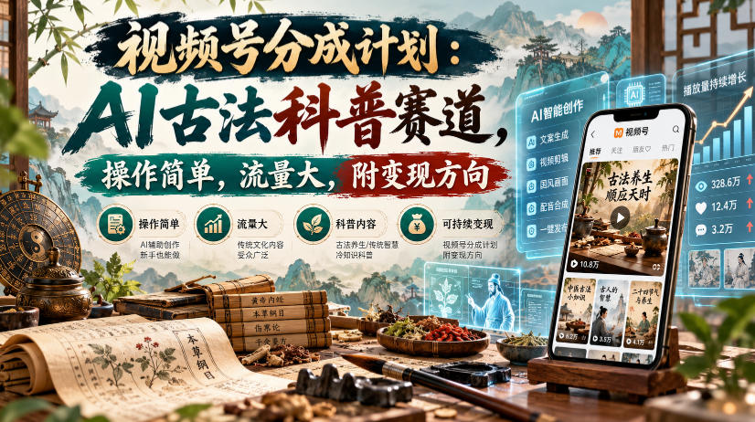 视频号分成计划:AI古法科普赛道,操作简单,流量大,附变现方向-凡人轻创
