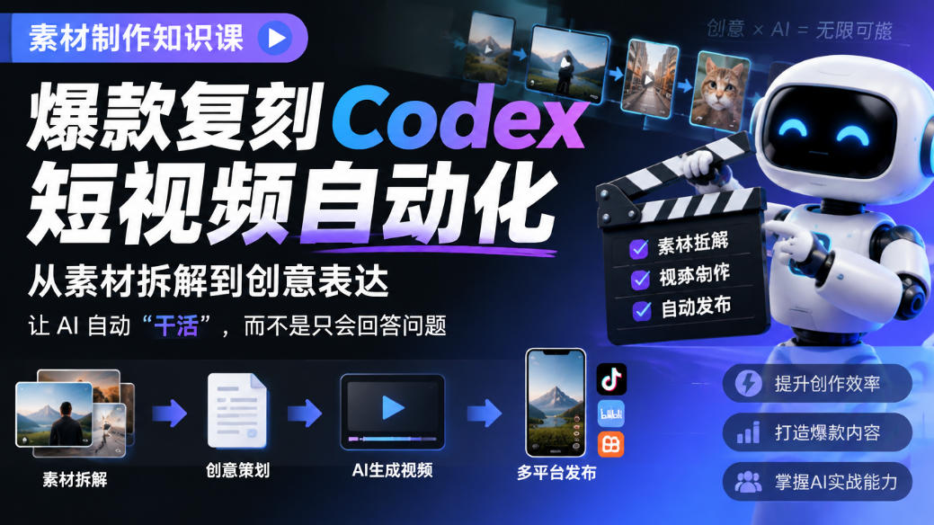 素材制作知识课，爆款复刻Codex短视频自动化，从素材拆解到创意表达，让AI自动“干活”，而不是只会回答问题-凡人轻创