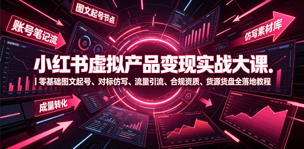 小红书虚拟产品变现实战大课｜零基础图文起号、对标仿写、流量引流、合规资质、货源货盘全落地教程-凡人轻创