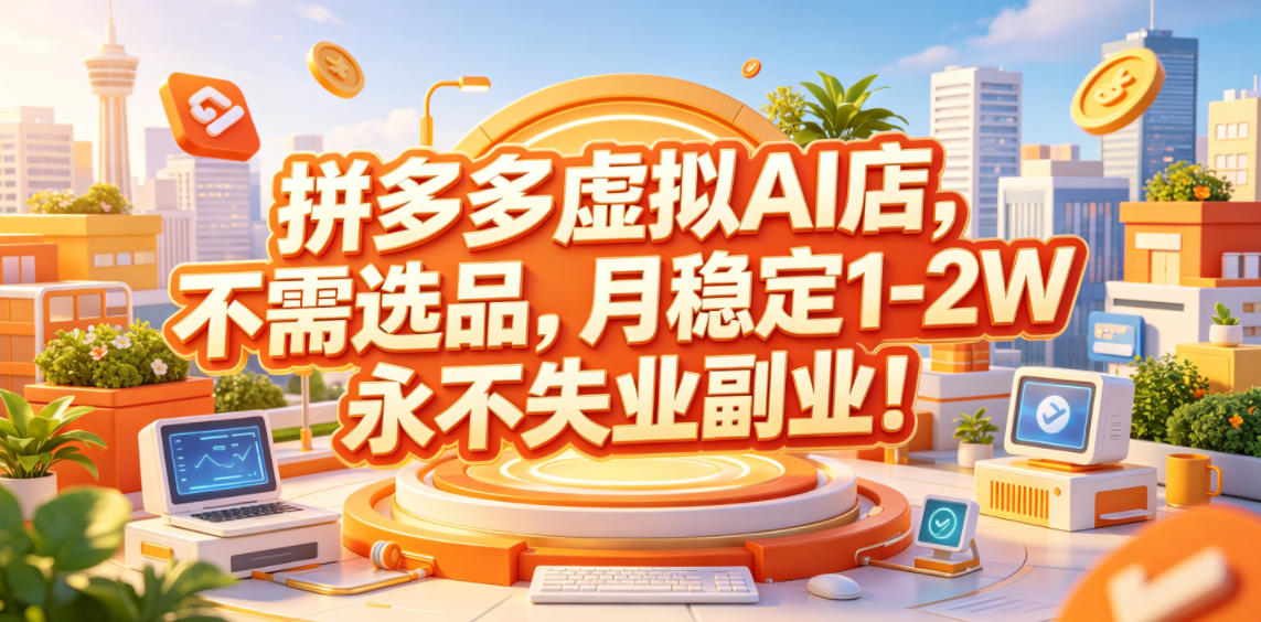 拼多多虚拟AI店，不需选品，月稳定1-2W，永不失业副业！【揭秘】-凡人轻创