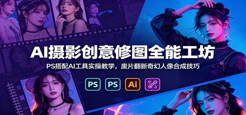 AI摄影创意修图全能工坊：PS搭配AI工具实操教学，废片翻新奇幻人像合成技巧-凡人轻创