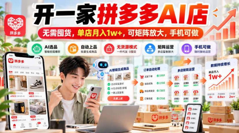 开一家拼多多AI店,无需囤货,单店月入1w+,可矩阵放大,手机可做【揭秘】-凡人轻创