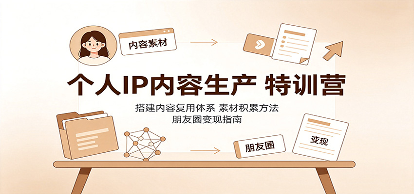 个人IP内容生产特训营:搭建内容复用体系,素材积累方法,朋友圈变现指南-凡人轻创