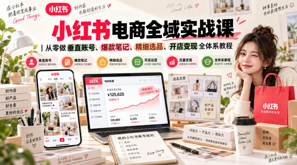 小红书电商全域实战课|从零做垂直账号、爆款笔记、精细选品、开店变现全体系教程-凡人轻创