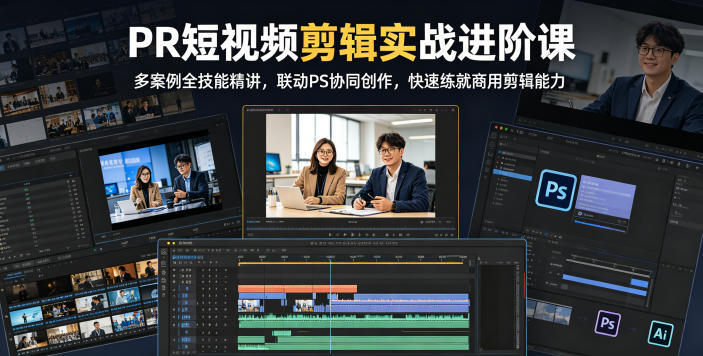 PR短视频剪辑实战进阶课,多案例全技能精讲,联动PS协同创作,快速练就商用剪辑能力-凡人轻创