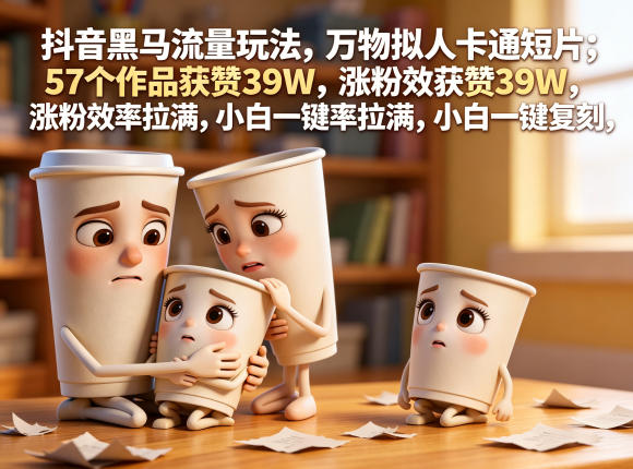 抖音黑马流量玩法,万物拟人卡通短片,57个作品获赞39W,涨粉效率拉满,小白一键复刻,保姆级拆解-凡人轻创