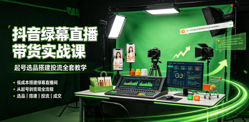 某社群抖音绿幕直播带货实战课，起号选品搭建投流全套教学，低成本搭建绿幕直播间-凡人轻创