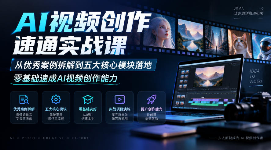 AI视频创作速通实战课|从优秀案例拆解到五大核心模块落地,零基础速成AI视频创作能力-凡人轻创