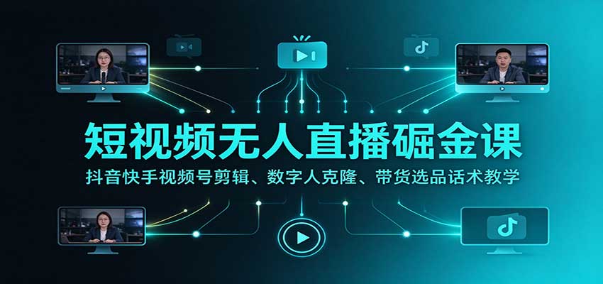 短视频无人直播掘金课：抖音快手视频号剪辑、数字人克隆、带货选品话术教学-凡人轻创