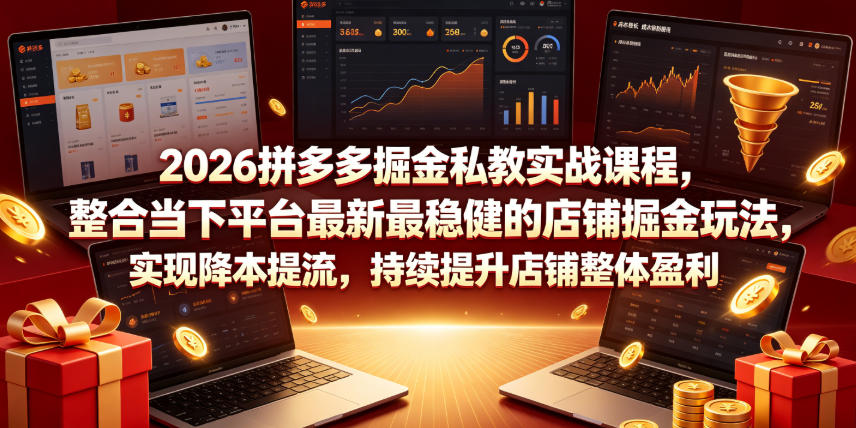 2026拼多多掘金私教实战课程，整合当下平台最新最稳健的店铺掘金玩法，实现降本提流，持续提升店铺整体盈利-凡人轻创