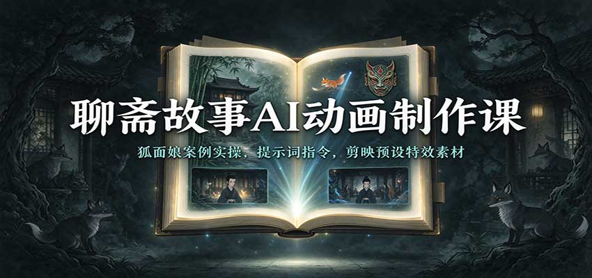 聊斋故事AI动画制作课:狐面娘案例实操,提示词指令,剪映预设特效素材-凡人轻创