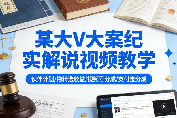 某大V大案纪实解说视频教学,可做伙伴计划、撸精选收益,视频号和支付宝分成计划均可-凡人轻创