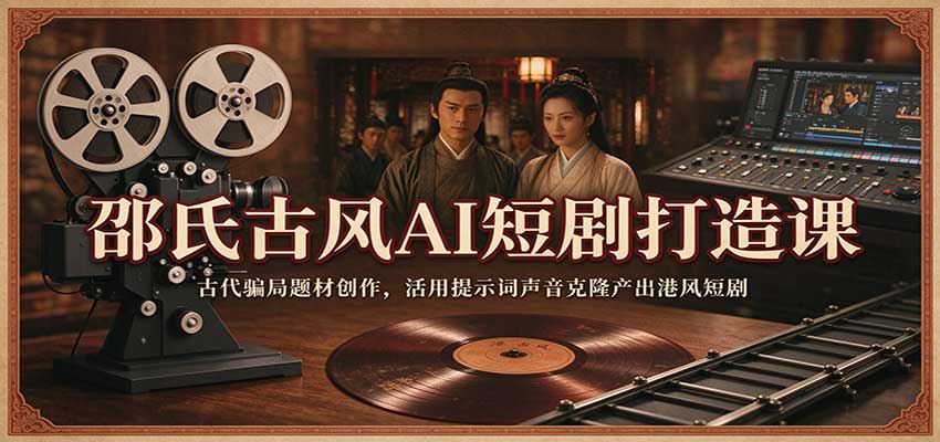 邵氏古风AI短剧打造课:古代骗局题材创作,活用提示词声音克隆产出港风短剧-凡人轻创