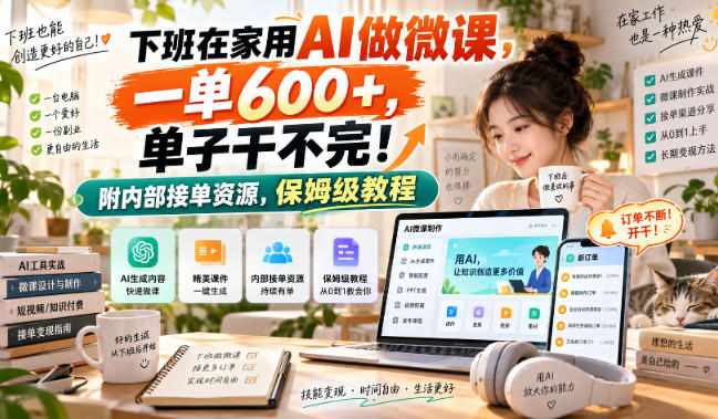 下班在家用AI做微课,一单600+,单子干不完!附内部接单资源,保姆级教程【揭秘】-凡人轻创