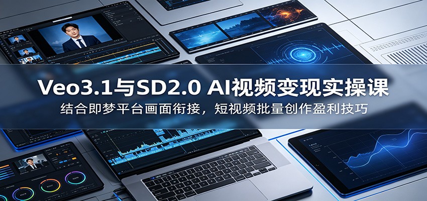 Veo3.1与SD2.0 AI视频变现实操课课:结合即梦平台画面衔接,短视频批量创作盈利技巧-凡人轻创