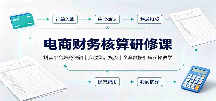 电商财务核算研修课:抖音平台账务逻辑,应收售后投流,全套数据处理实操教学-凡人轻创