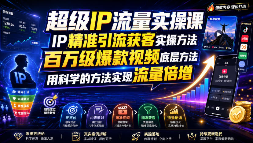 超级IP流量实操课,IP精准引流获客实操方法,百万级爆款视频底层方法,用科学的方法实现流量倍增-凡人轻创