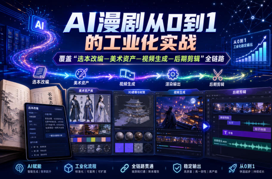 AI漫剧从0到1的工业化实战,覆盖“选本改编—美术资产—视频生成—后期剪辑”全链路(更新6月)-凡人轻创